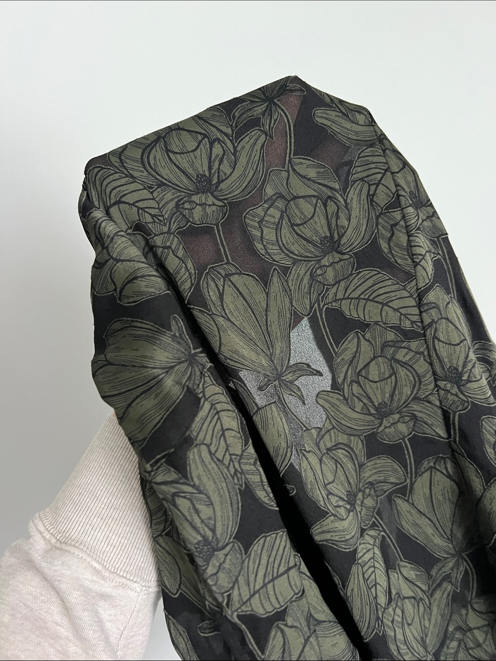 ANNE FONTAINE green and black floral leaf print 3/4 long sleeve top shirt blouse - Picture 8 of 11